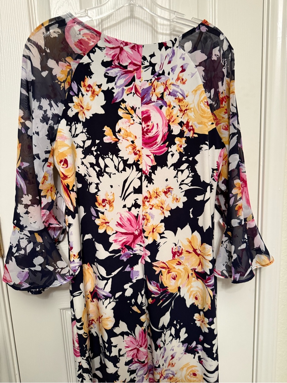 Floral Scoop Neck Shift Dress - Navy & Pink - Picture 2 of 5